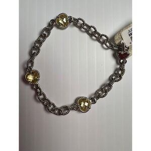 Judith Ripka 925 Sterling Silver Yellow Stone Heart Link Bracelet SB501-CA-7.5
